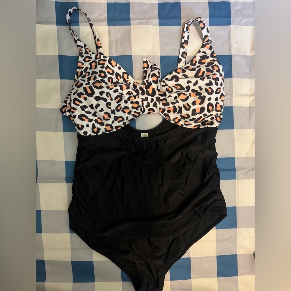 Leopard Print and Black Swimsuit